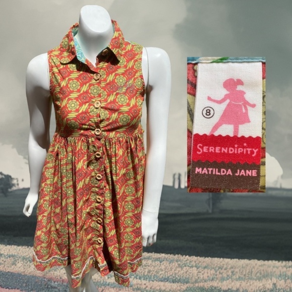 Matilda Jane Laverne Dress Size 8 Girls Serendipity Sleeveless Button Front